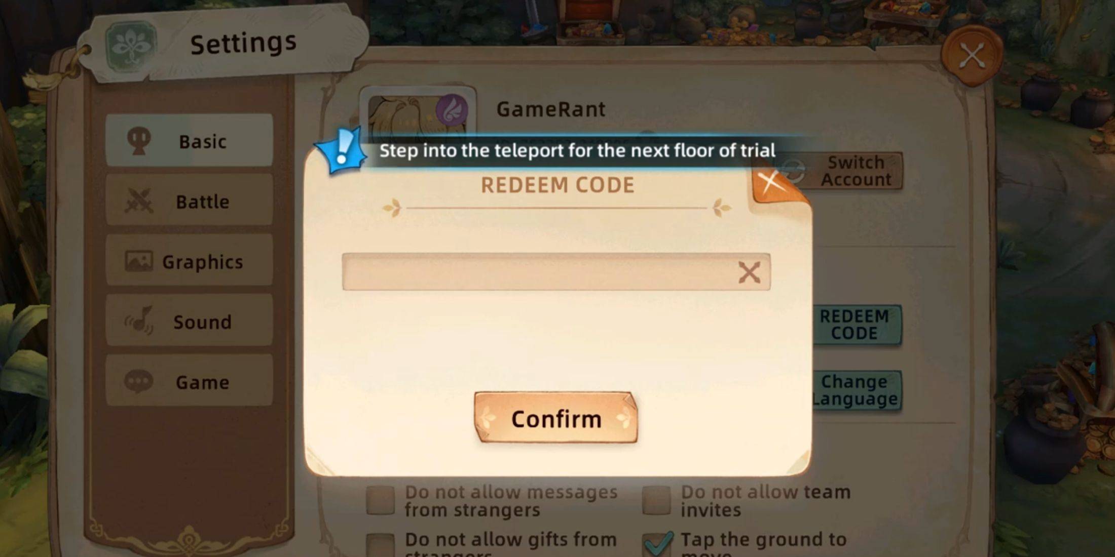 Image: Code redemption interface