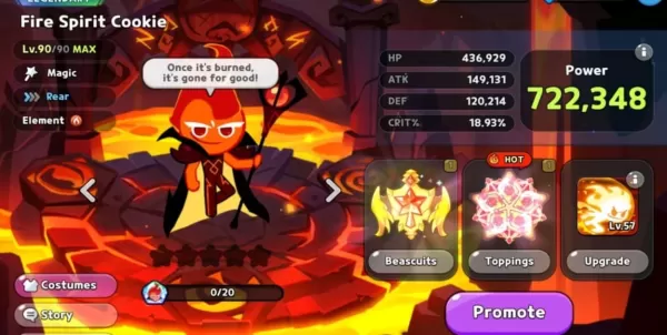 Fire Spirit Cookie showcase in CookieRun: Kingdom