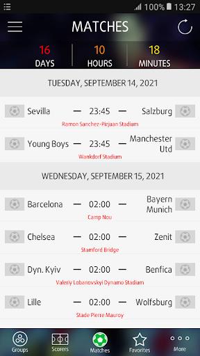 Live Scores for Champions League स्क्रीनशॉट 0