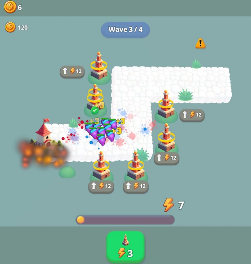 Blob Attack: Tower Defence 游戏截图,画面显示简单的赛道周围环绕着防御塔