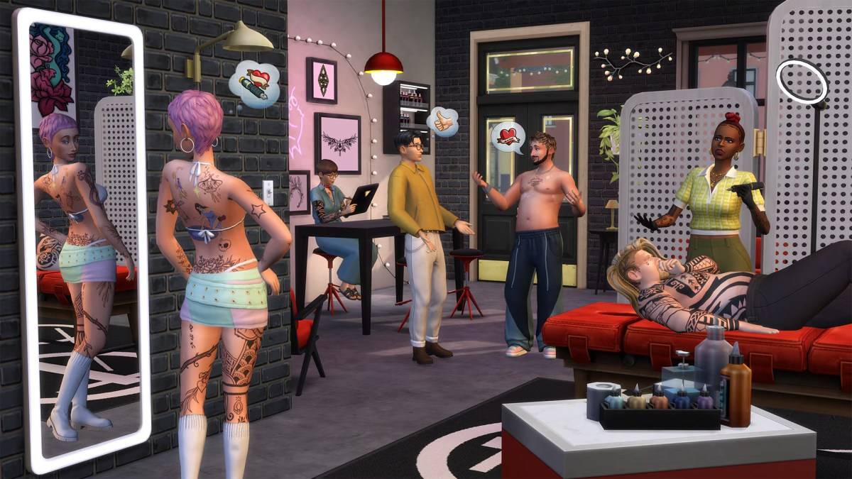 Tattoo Shop no Sims 4 como parte de um artigo sobre empresas e hobbies.