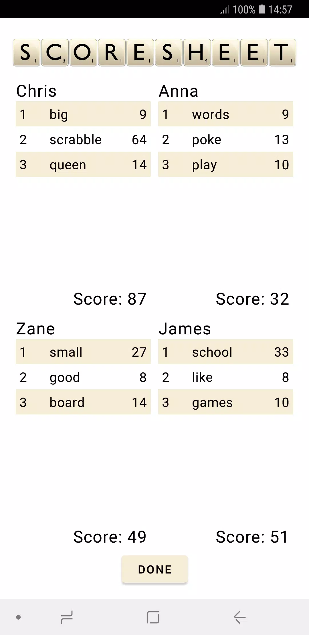 Scrabble Score Ảnh chụp màn hình 3