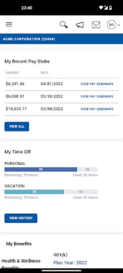 Schermata Paychex Oasis Employee Connect 2