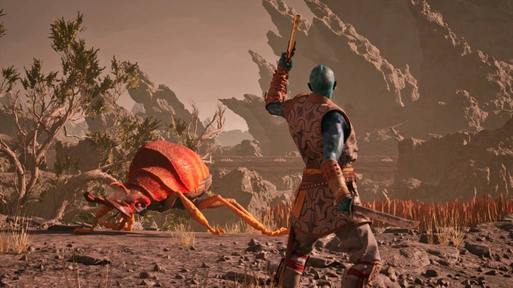 Kai fighting a giant Bug in Avowed