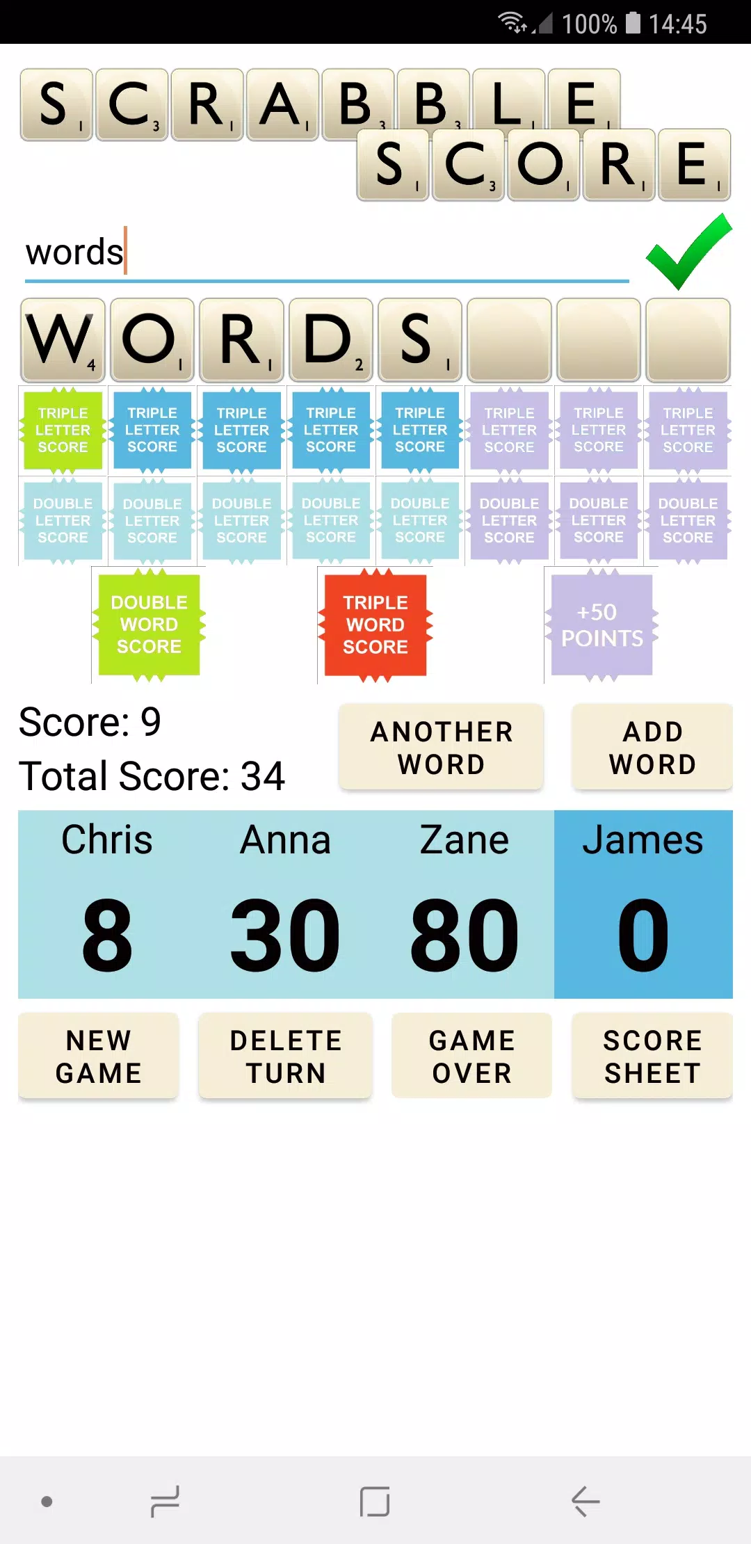 Scrabble Score Ảnh chụp màn hình 1