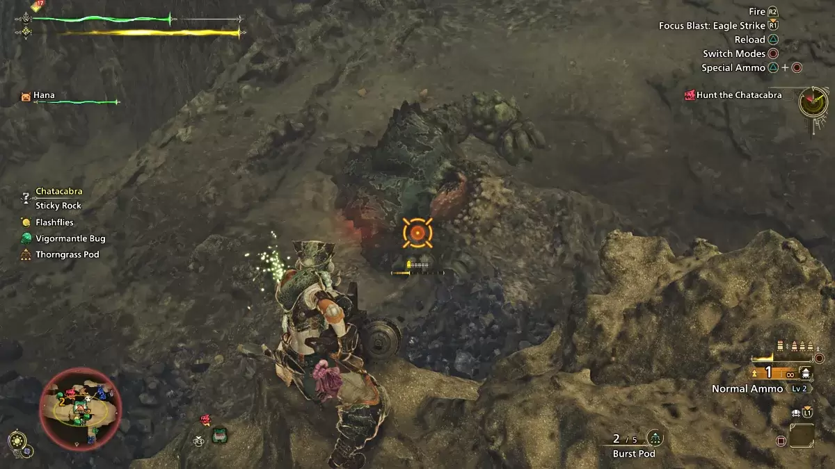 Player engaging a Chatacabra in Monster Hunter Wilds