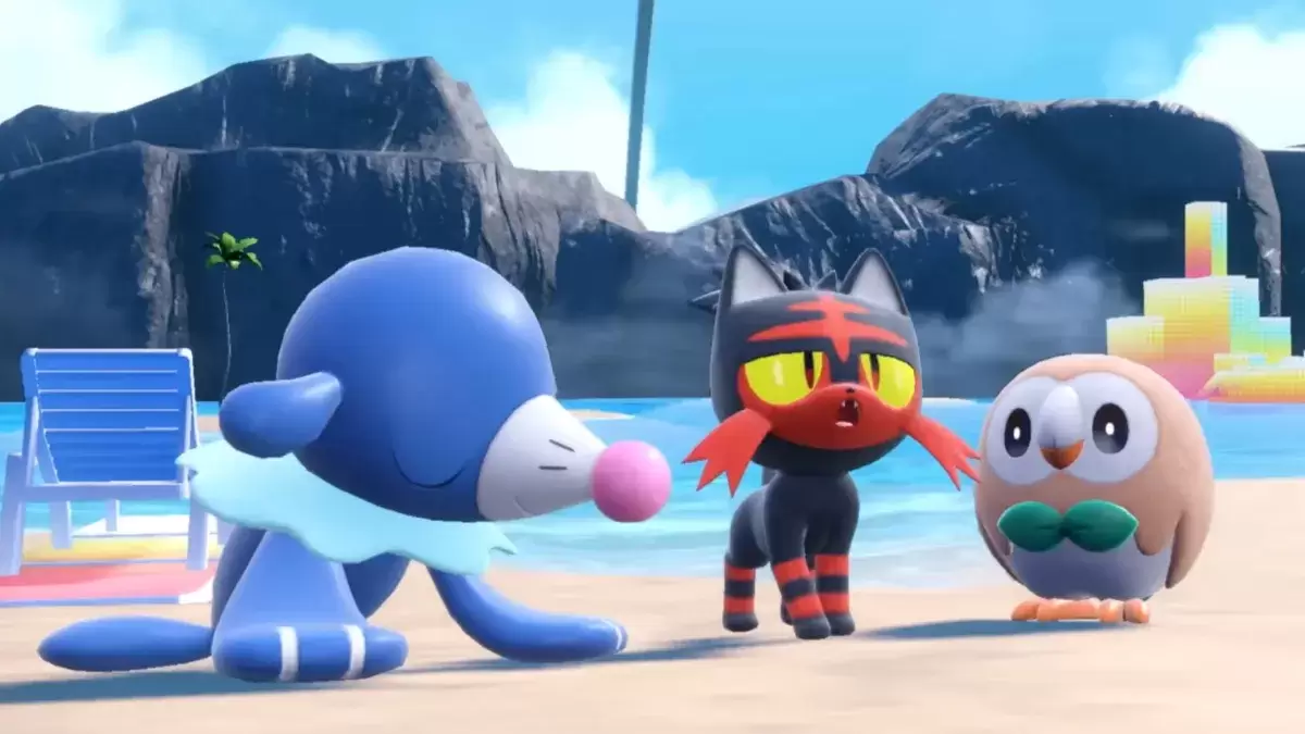 Gen 7 starters Popplio, Litten, and Rowlet in Pokémon Scarlet & Violet